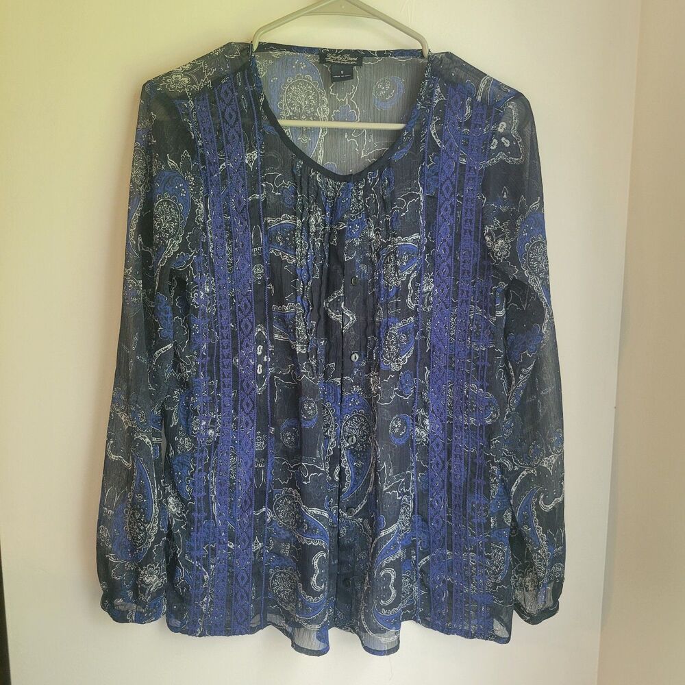 Lucky Brand Live in Love Blue Blouse Small S Womens